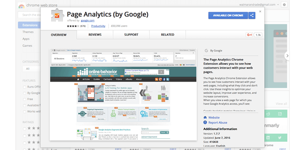 Extensão Page Analytics by Google