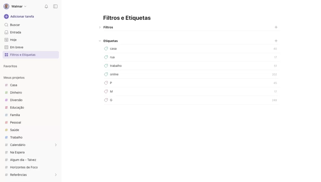 GTD no Todoist - Etiquetas