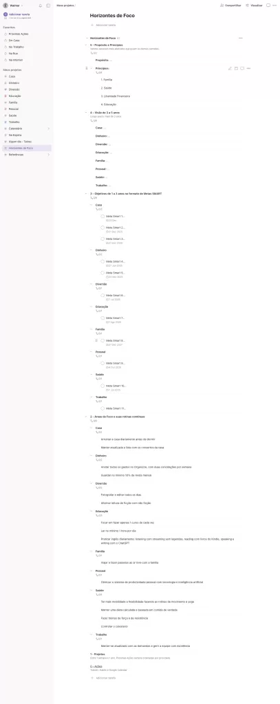 GTD no Todoist - Horizontes de Foco